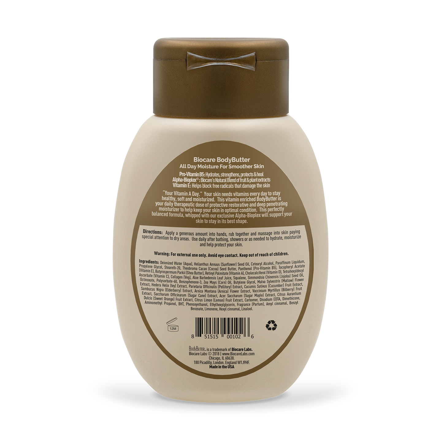 Label of 8 oz container of BodyButter™ With Vitamin E & Pro-Vitamin B5