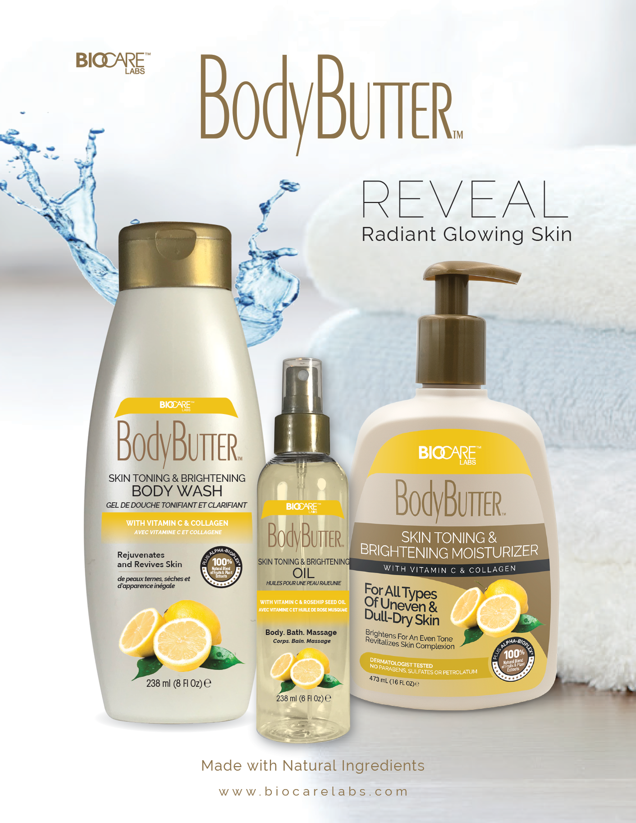 SKIN TONING & BRIGHTENING BODY WASH with VITAMIN C & COLLAGEN